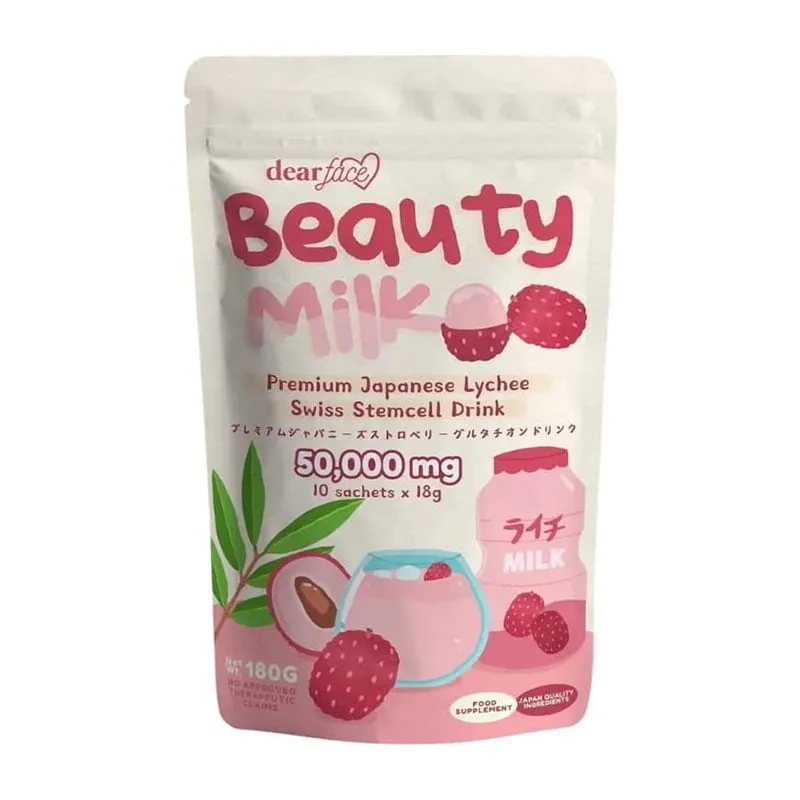 Beauty-Milk-Lychee-1 Dear Face Beauty Milk Premium Japanese Lychee Swiss StemCell Drink (10 sachets x 18g) - Image 1