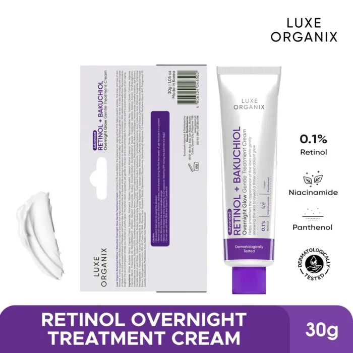 Luxe Organix Retinol + Bakuchiol Overnight Glow Gentle Treatment Cream - 30g - Image 4