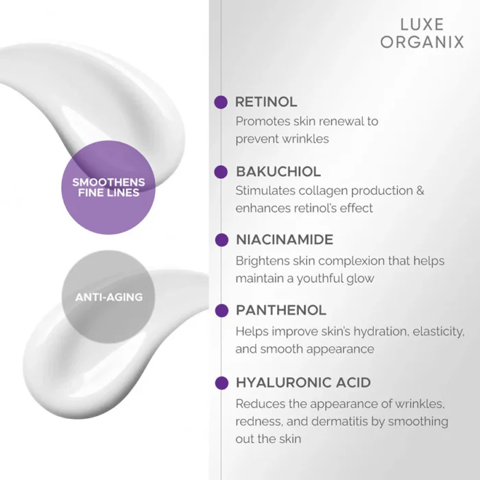 Luxe Organix Retinol + Bakuchiol Overnight Glow Gentle Treatment Cream - 30g - Image 3