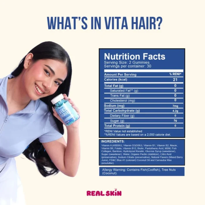 Real Skin Vita Hair 60 Gummies | Hair Growth & Beauty Support - Image 3